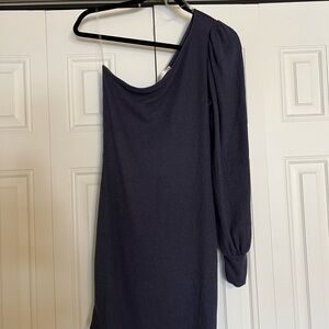 Soft ribbed fabric One-Shoulder Navy Dress